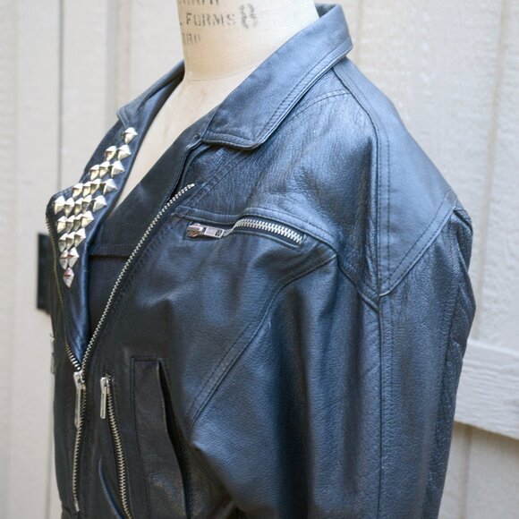 Vintage G-4000 Black Leather Studded Motorcycle Jacket Size M - Picture 3 of 16